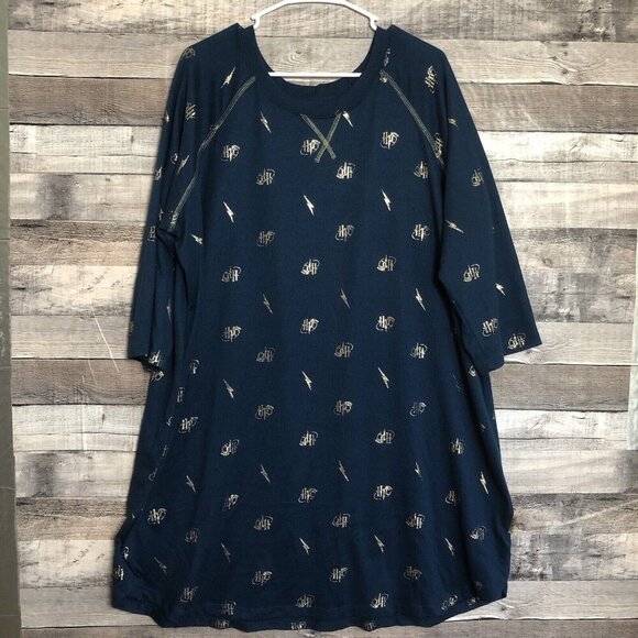 Harry Potter Nightgown Blue Pajama Graphic Lightening Bolts HP Logo 2x-3x soft - Picture 1 of 8